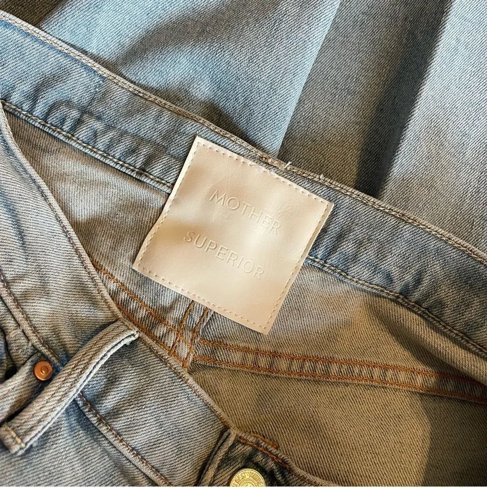 MOTHER Superior The Spinner Skimp Wide Leg Jeans High Rise Light Wash Denim 28